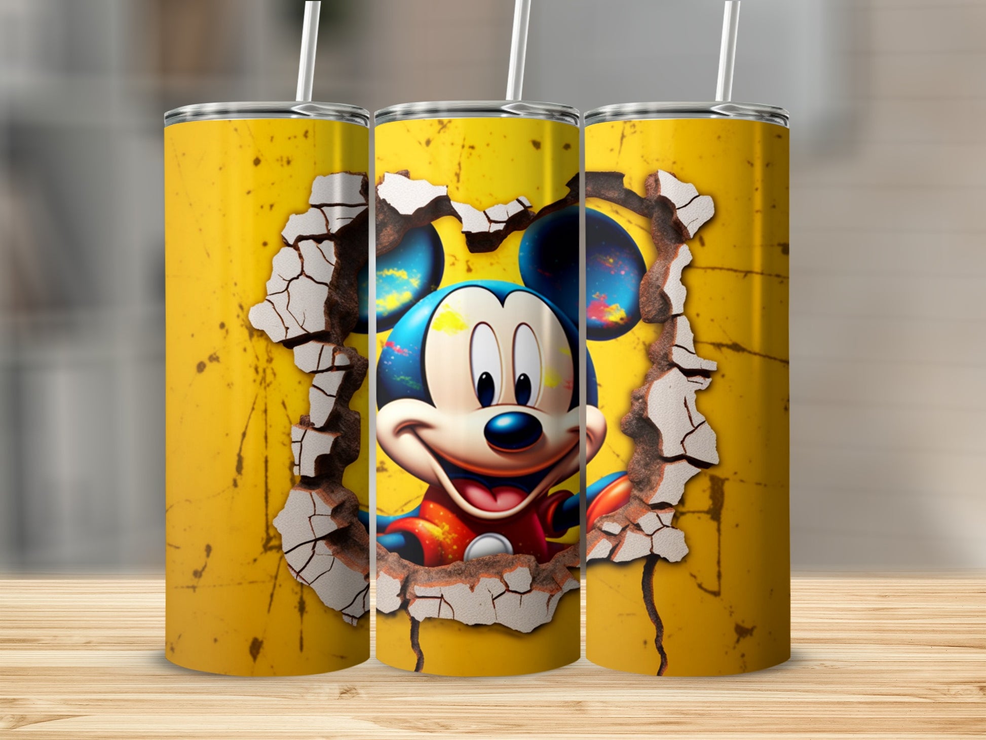 Colorful Mouse Character Cracked Background Tumbler