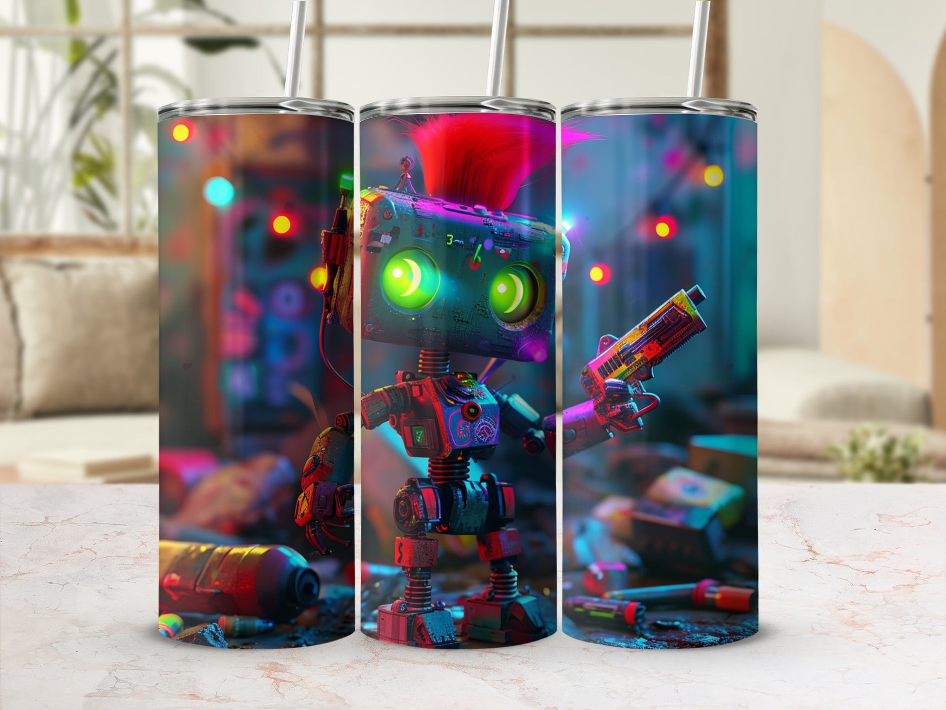 Colorful Robot Design Tumbler with Straw Product