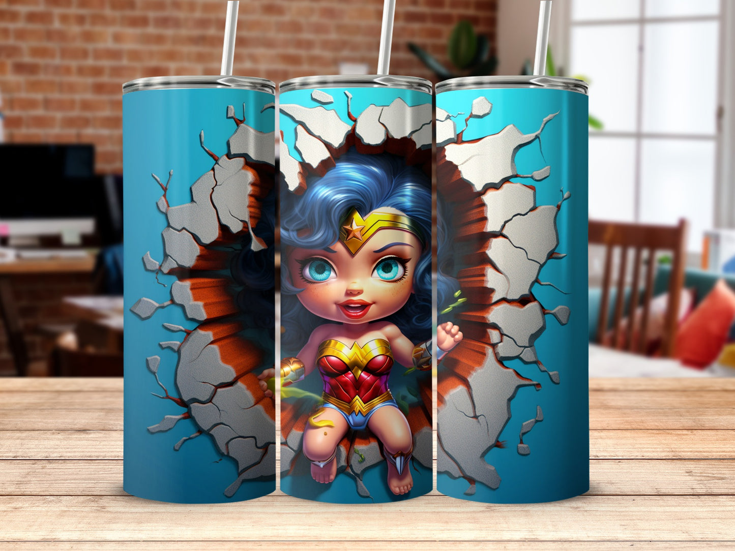 Chibi Superhero Themed Tumblers with 3D Effect