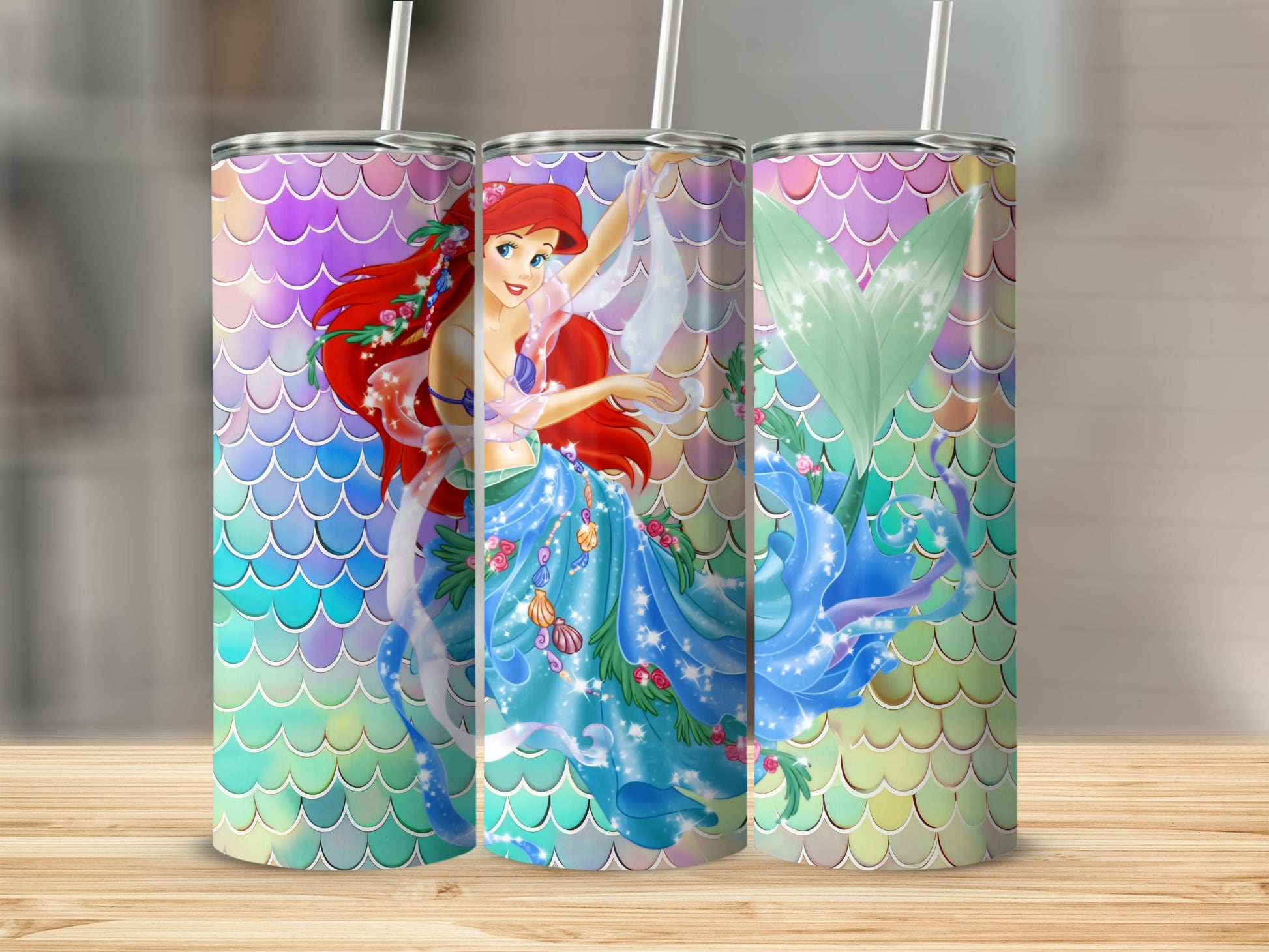 Colorful Mermaid Tumbler with Red Haired Princess
