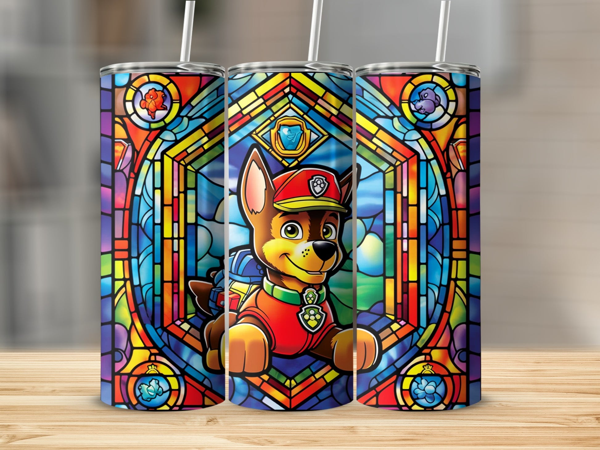Adorable Stained Glass Design Puppy Power Tumbler