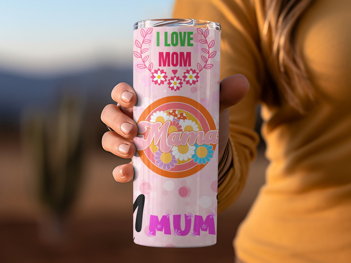 I Love Mom Mama Mum Floral Design Insulated Drinkware