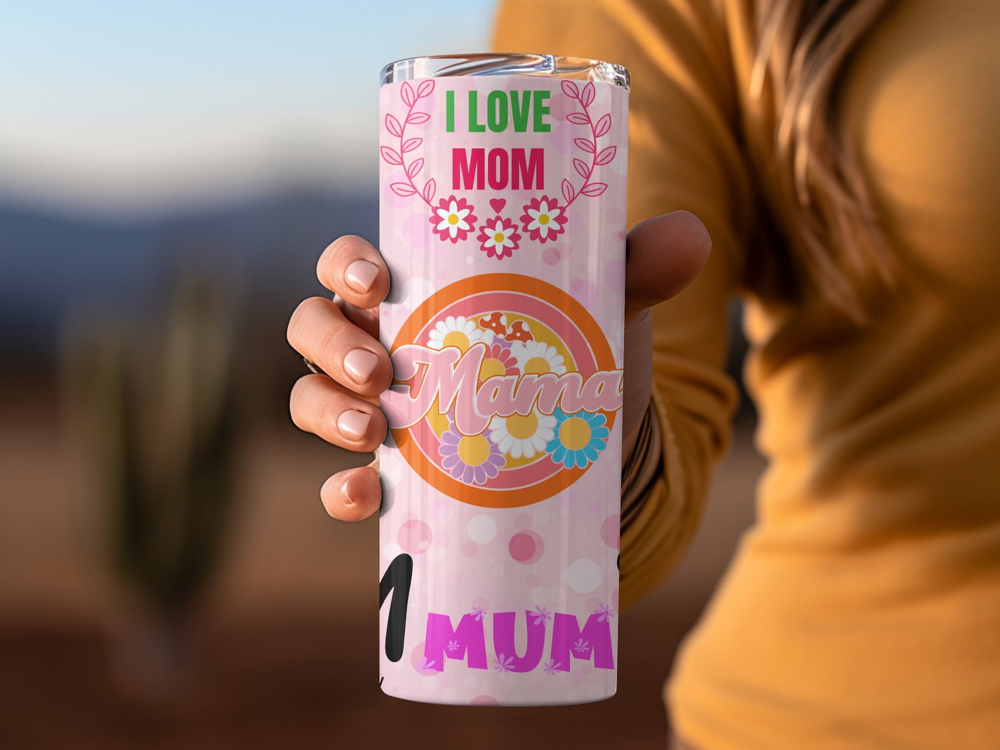 I Love Mom Mama Mum Floral Design Insulated Drinkware
