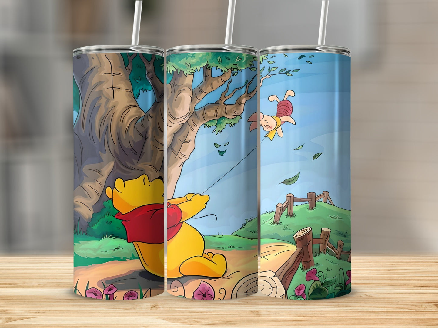 Winnie the Pooh Chartreuse Tumblers with Straw