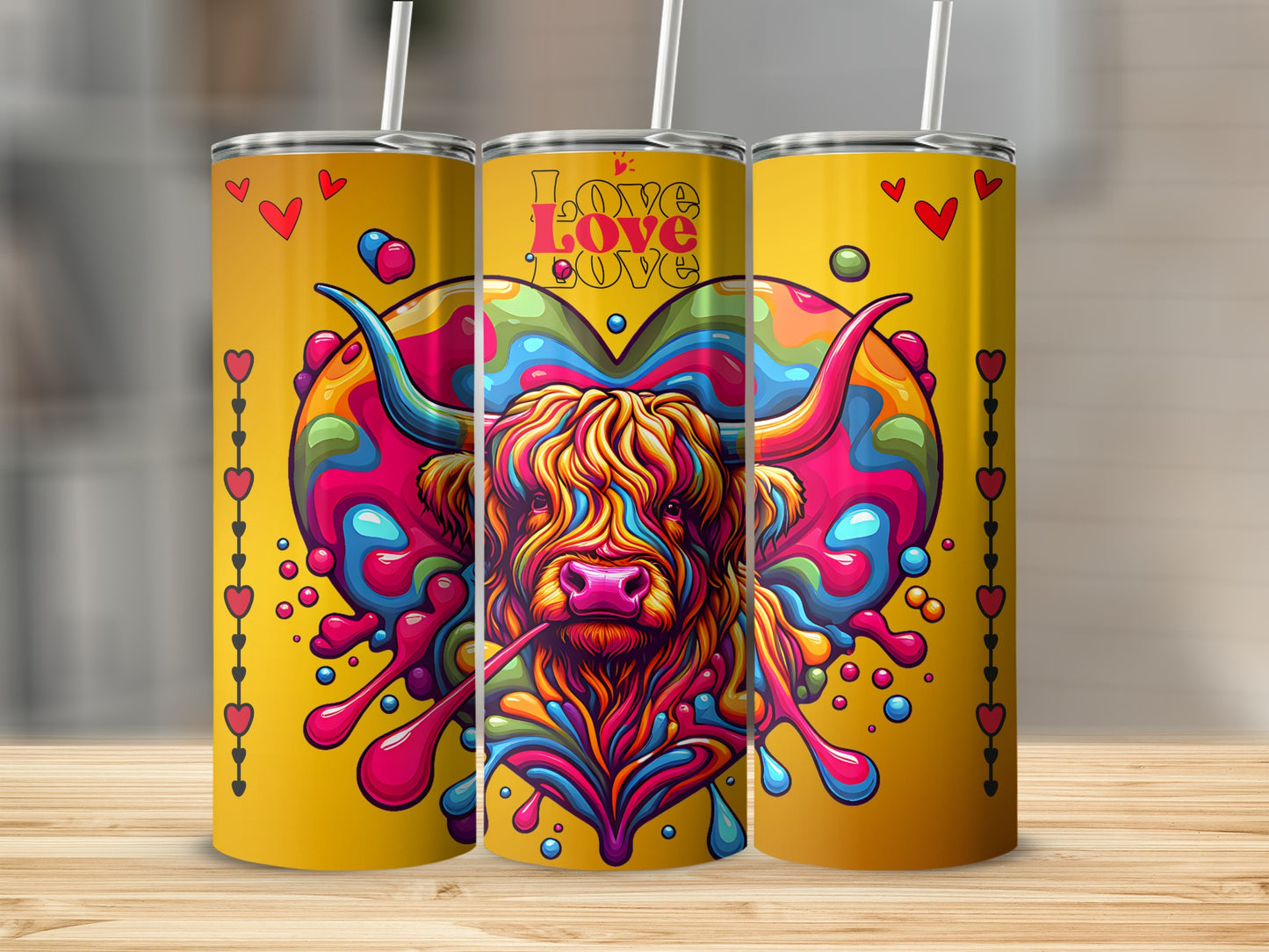 Love Colorful Highland Cow Heart Print Tumbler product