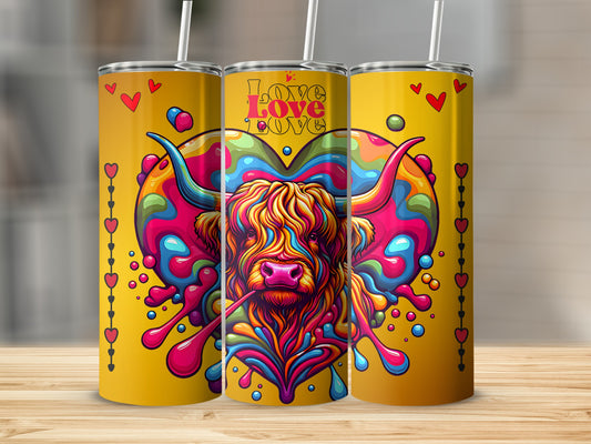 Love Colorful Highland Cow Heart Print Tumbler product