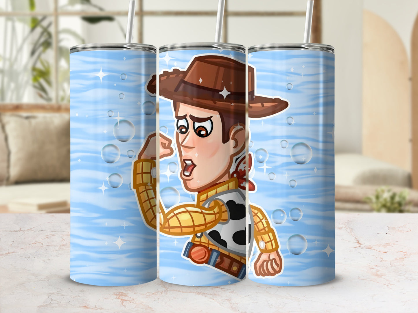 Cartoon Cowboy Character Blue Tumbler Cup Product