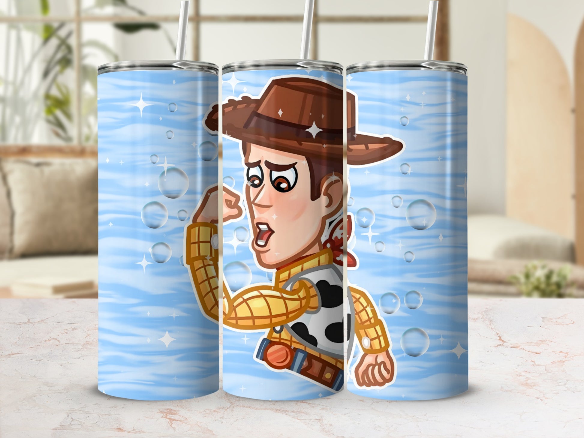 Cartoon Cowboy Character Blue Tumbler Cup Product