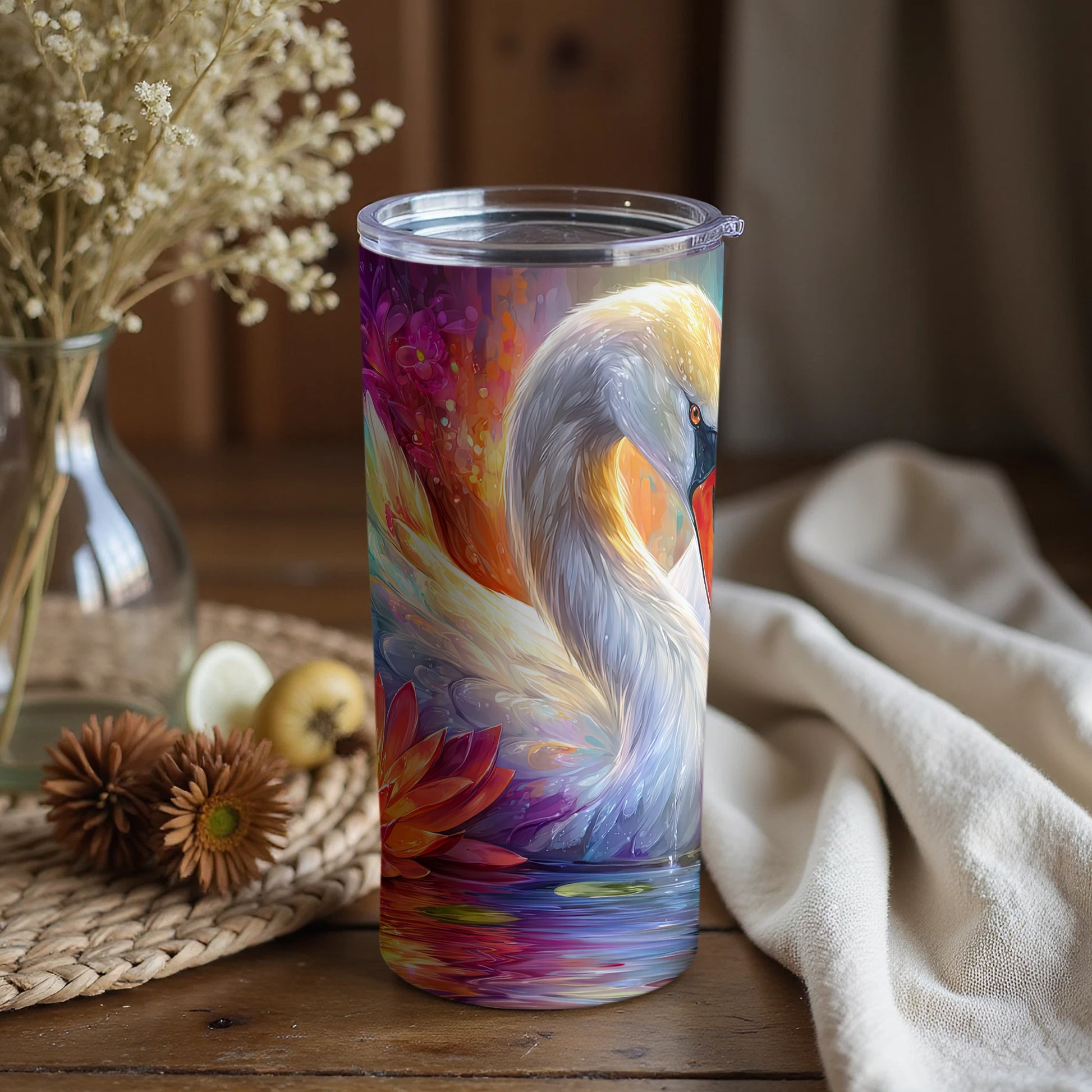 Colorful Elegant Swan Art Design Tumbler for Beverages