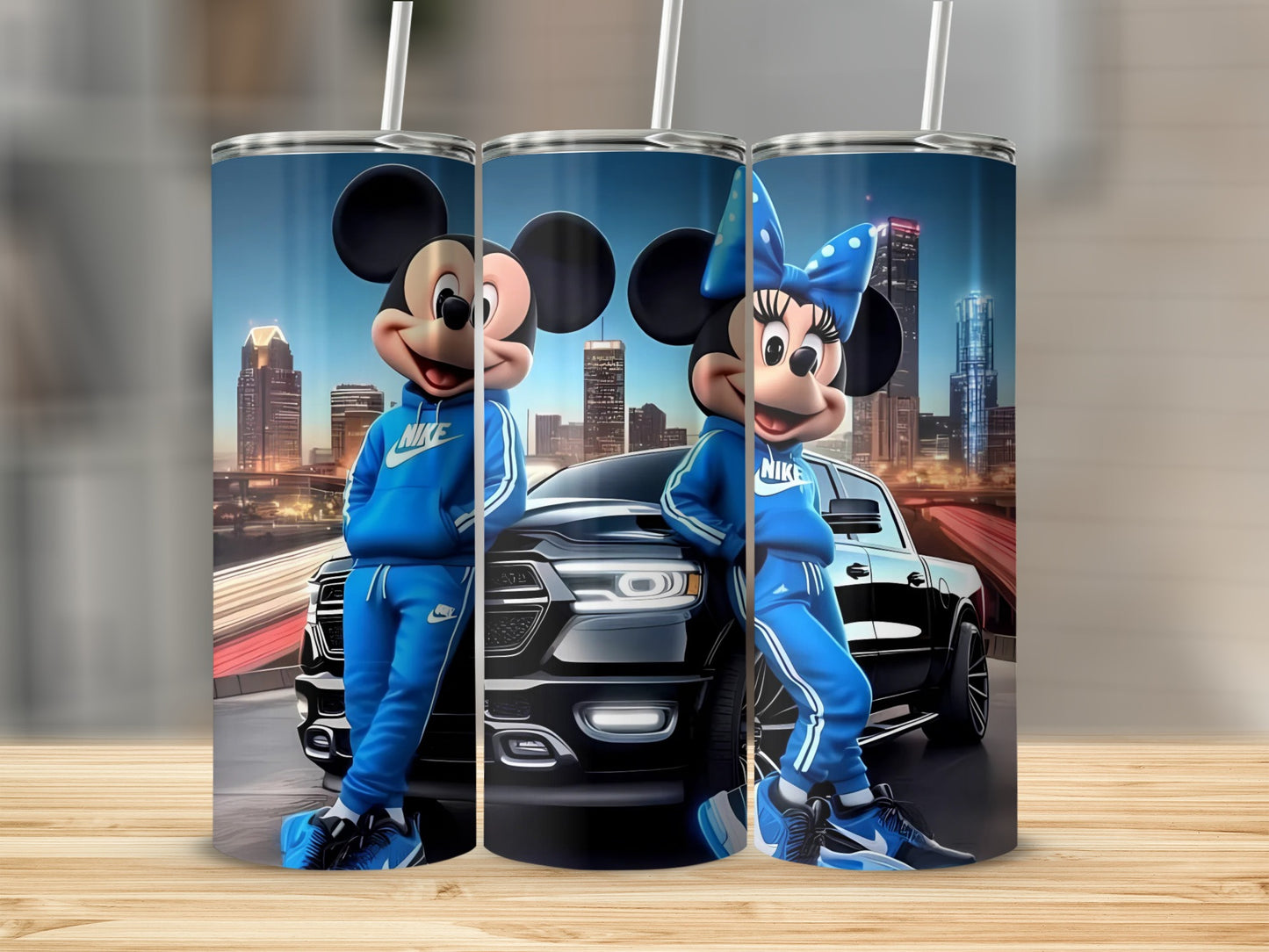 Mickey and Minnie Cityscape Design Tumbler Cup