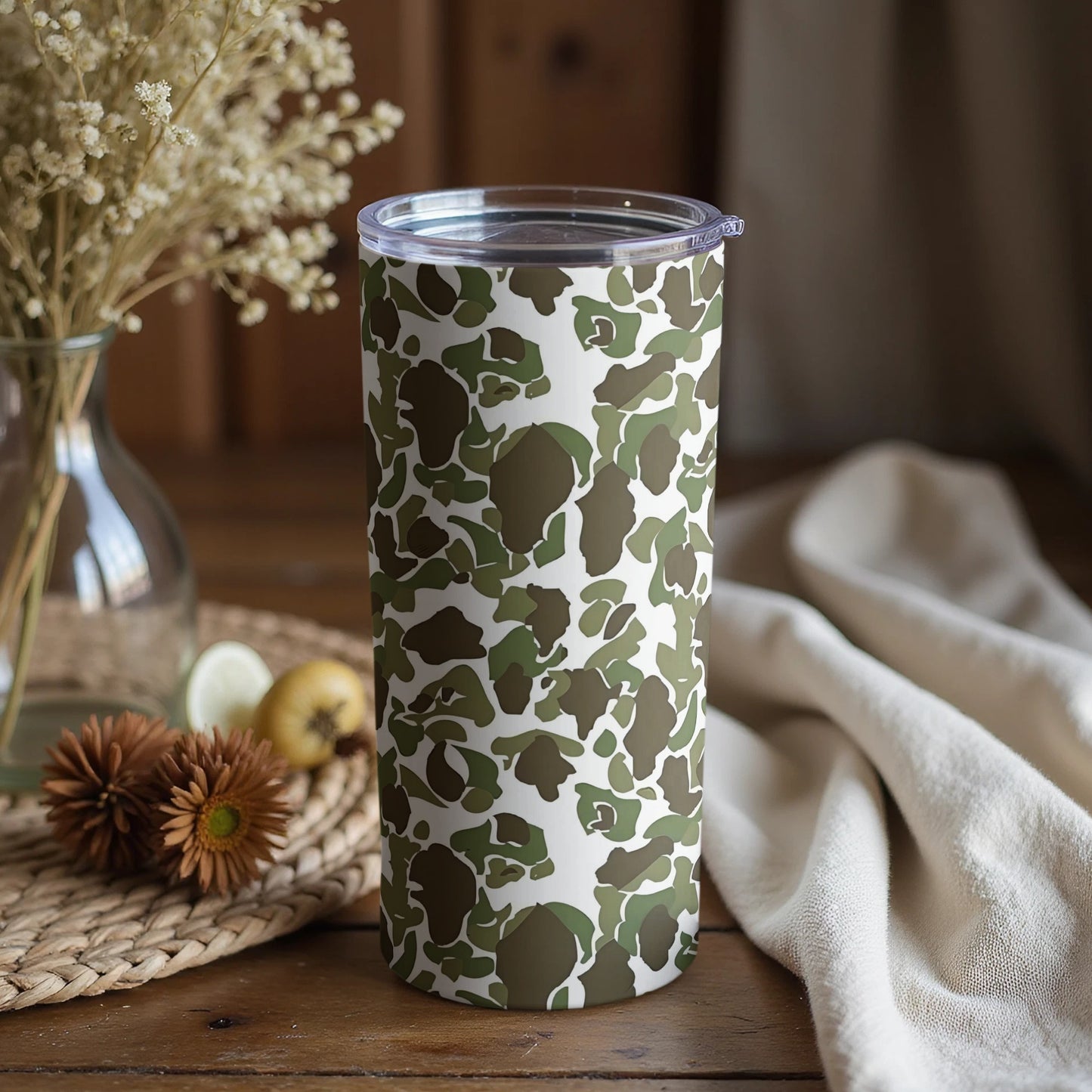 Green and White Camouflage Pattern Tumbler Product