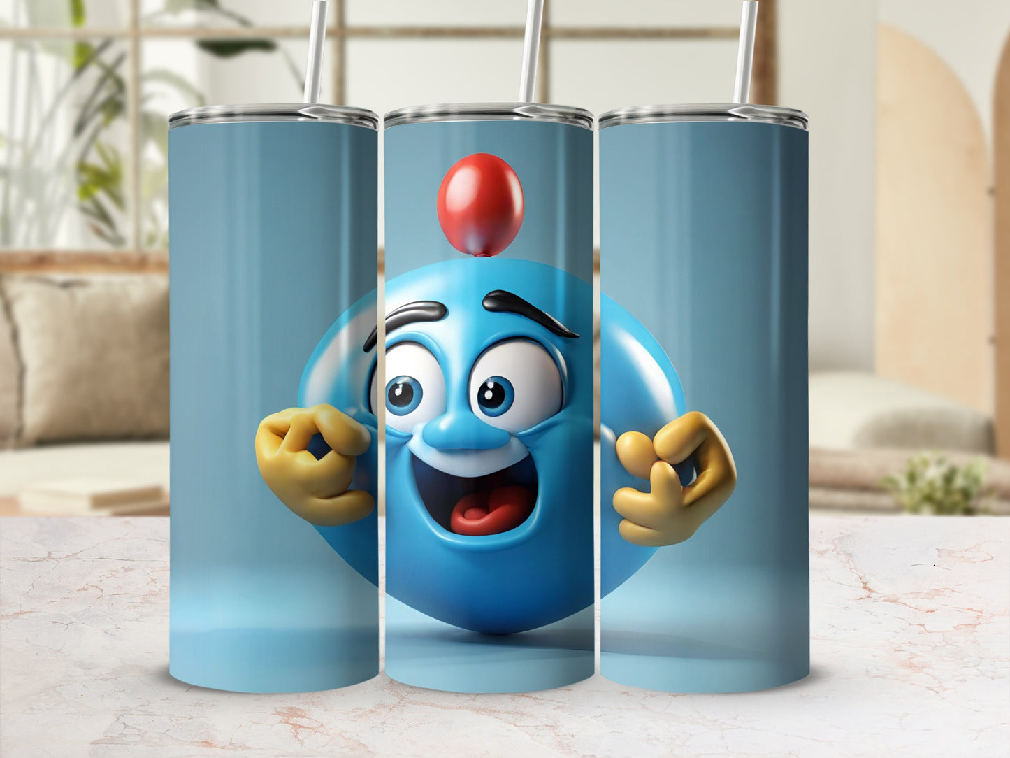 Cute Animated Blue Character Insulated Tumbler Cup