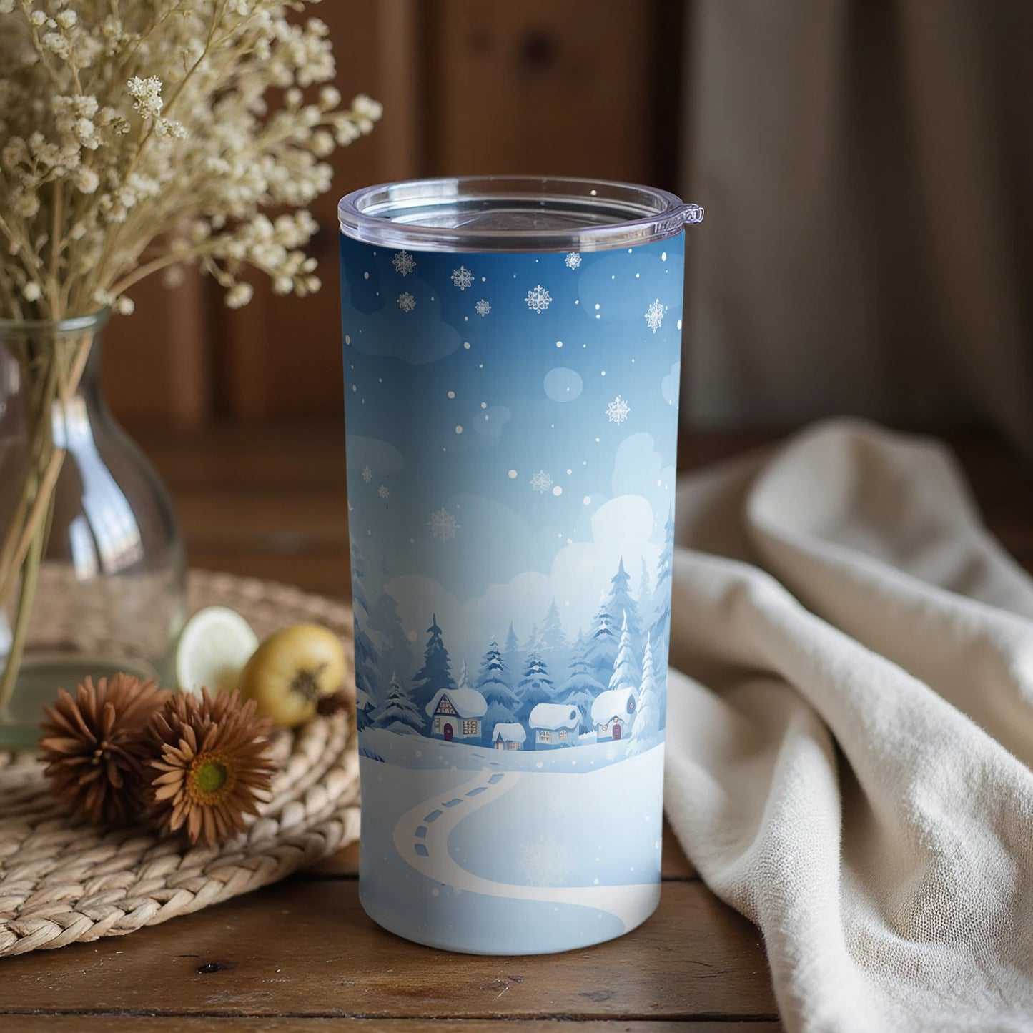 Winter Wonderland Snowy Village Scene Tumbler