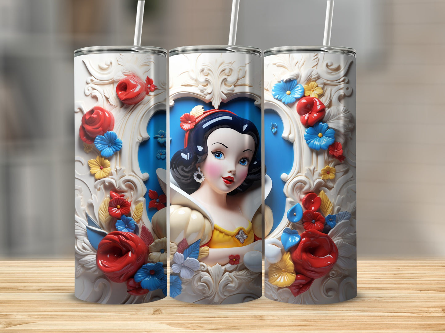 Snow White Floral Design Insulated Travel Tumbler