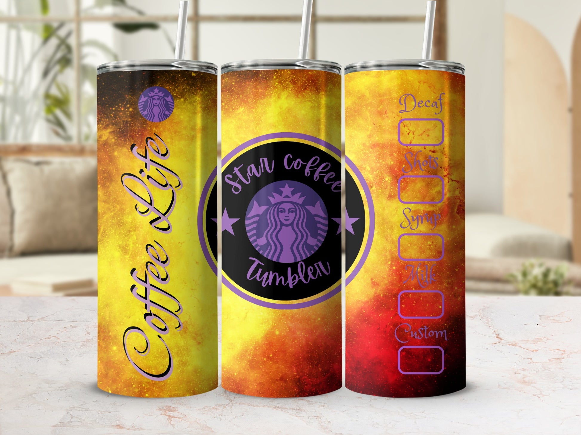Vibrant Star Coffee Life Tumbler with Customizable Options
