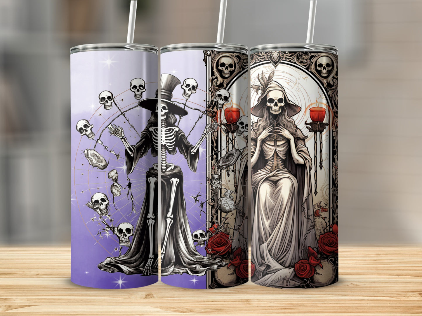 Gothic Skeleton Design Tumblers with Straw Product