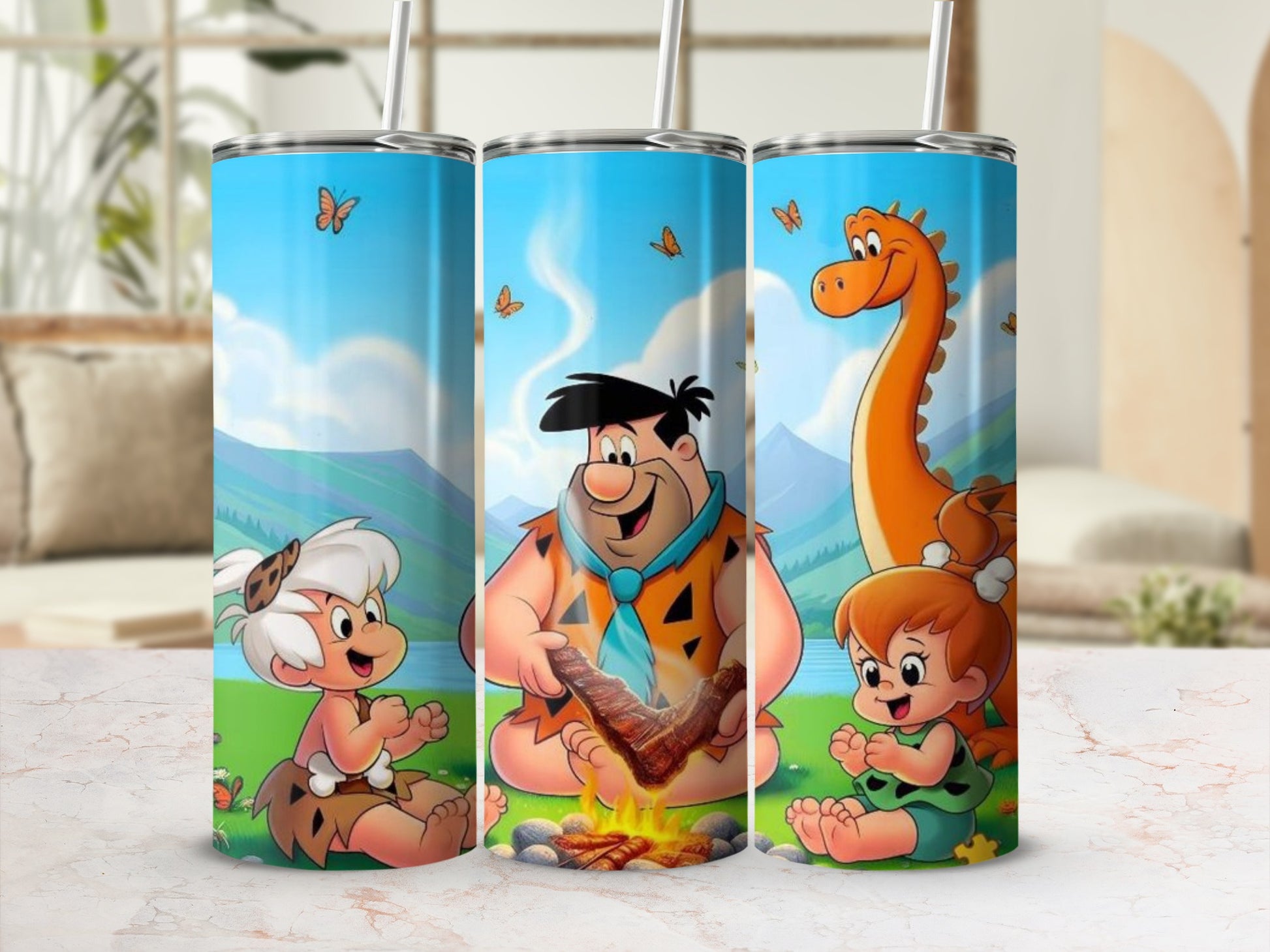 Flintstones Family Illustration Stainless Steel Tumbler