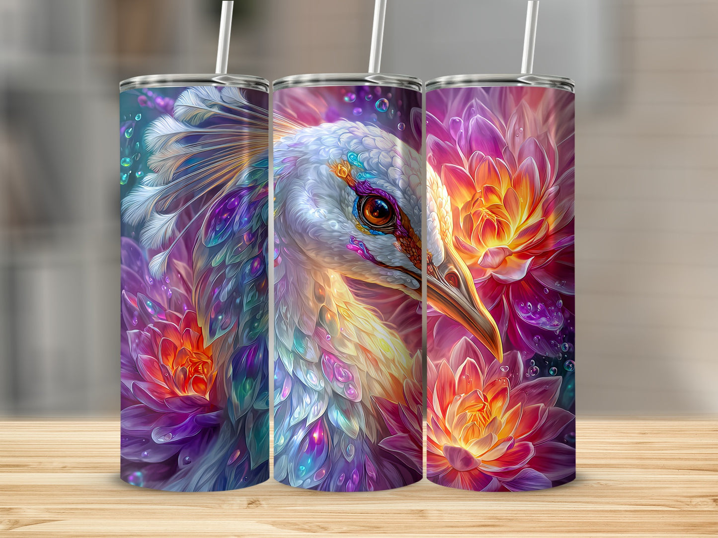 Vibrant Floral and Bird Design Insulated Tumbler Product