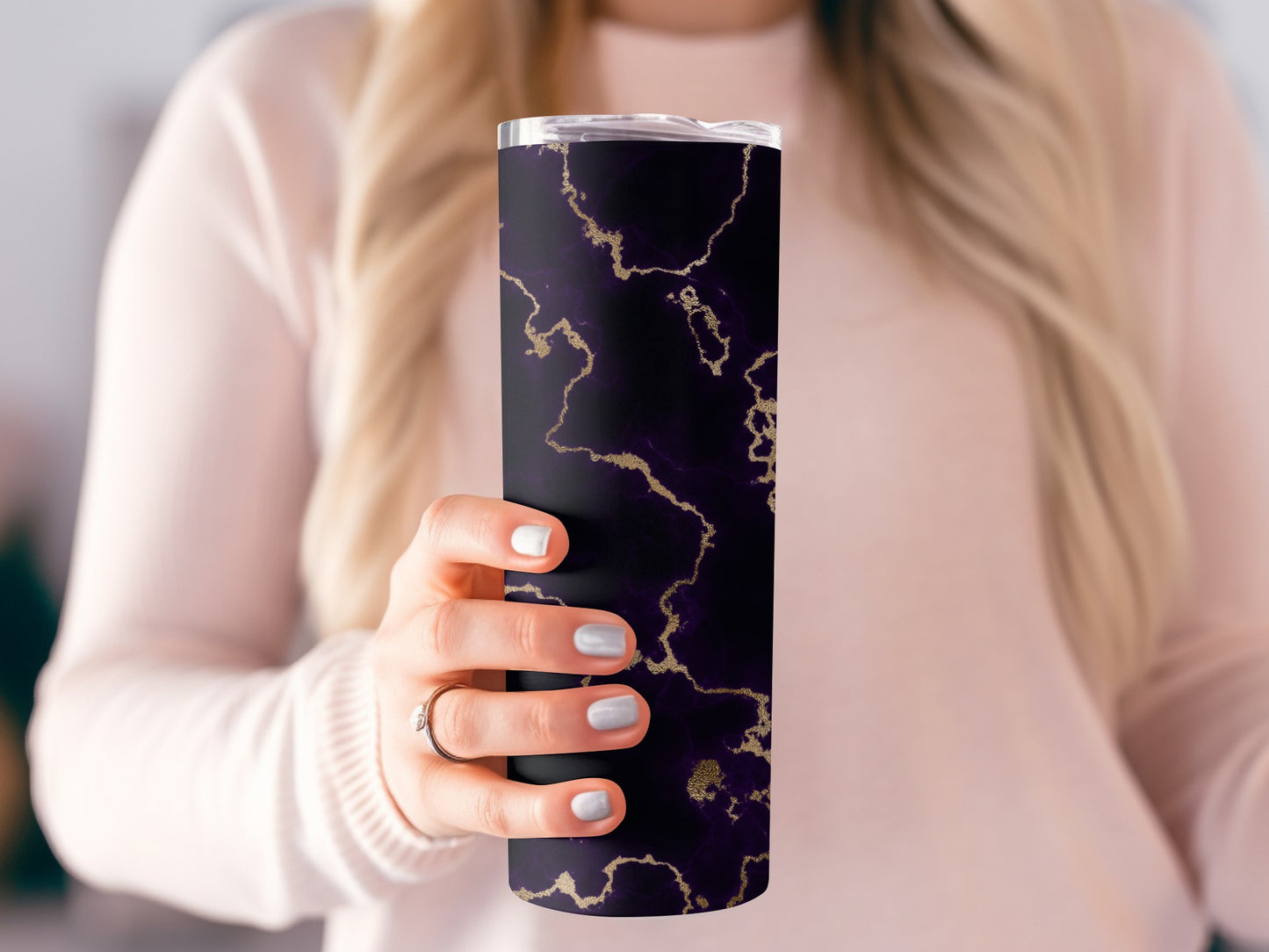 Deep Purple and Gold Marbled Texture Pattern Tumblers
