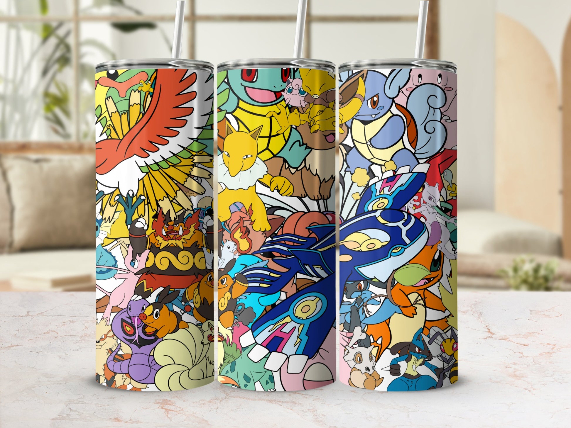 Colorful Anime-Inspired Travel Tumbler with Straw and Lid