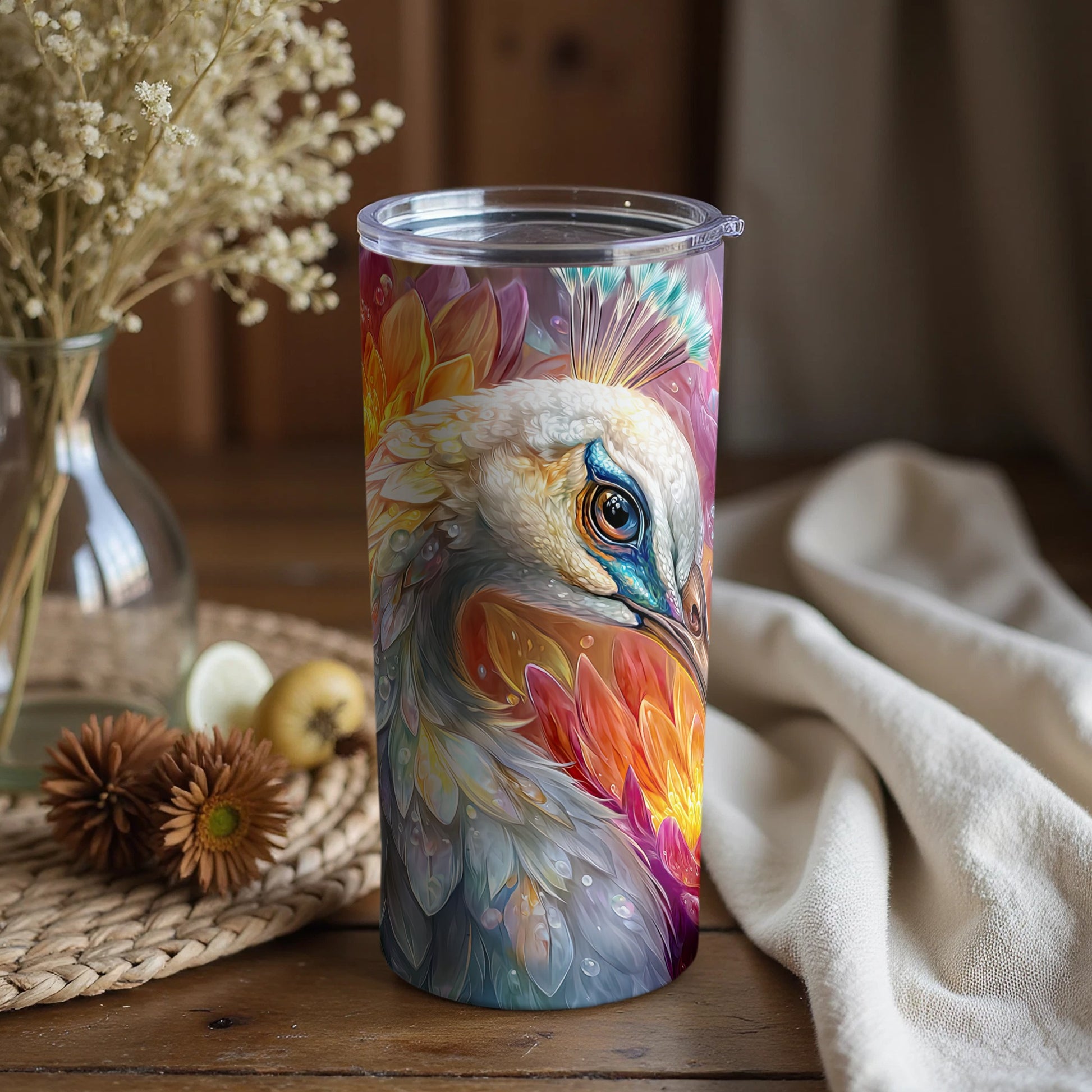 Colorful Artistic Bird Design Insulated Drinkware