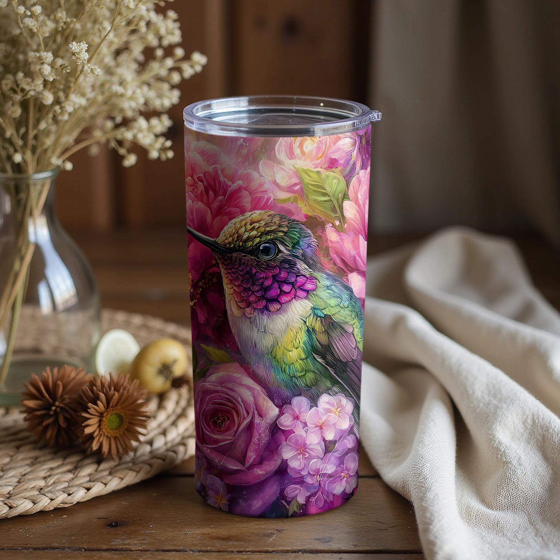 Beautiful Colorful Hummingbird Floral Tumbler Drinkware