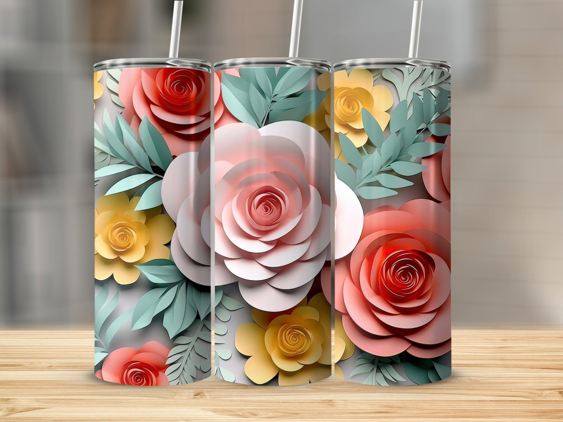 Colorful Floral Design Insulated Tumbler