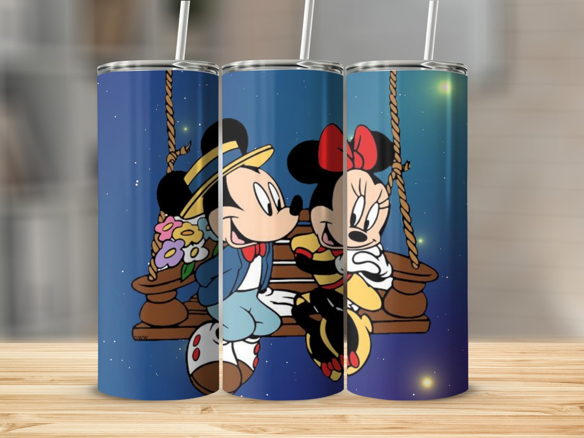 Vintage Mickey and Minnie On A Swing Design Tumbler