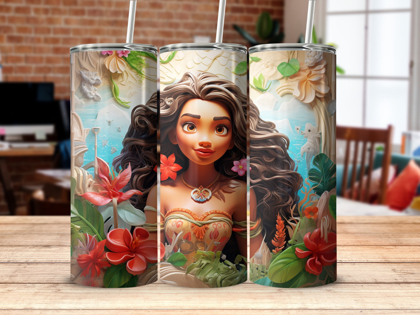 Tropical Fantasy Floral Theme Tumbler with Straw