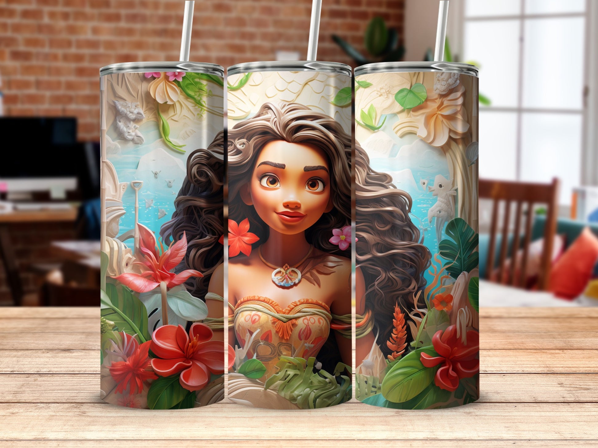 Tropical Fantasy Floral Theme Tumbler with Straw