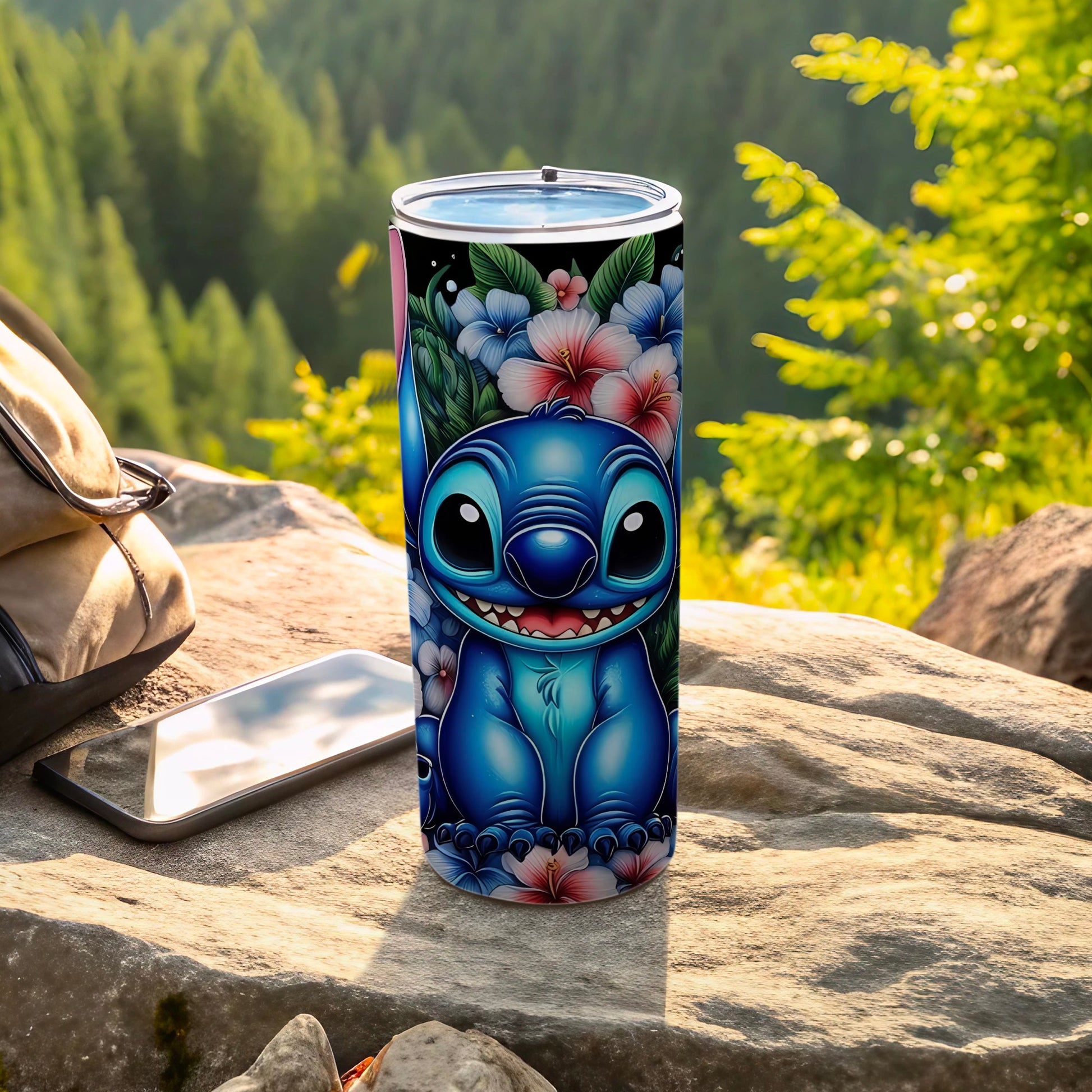 Cute Cartoon Character Tumbler with Floral Design