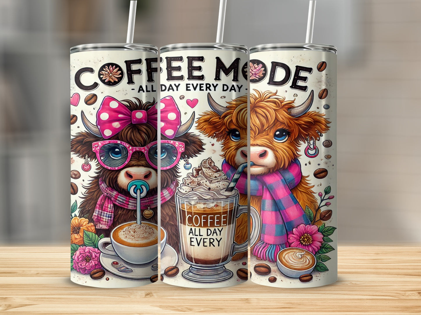 Coffee Mode All Day Every Day Cute Cow Tumbler