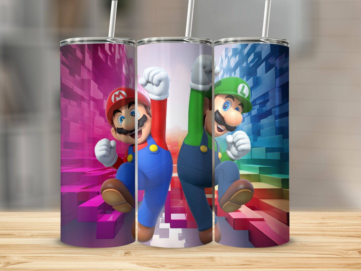 Colorful Mario and Luigi Themed Custom Tumbler Product