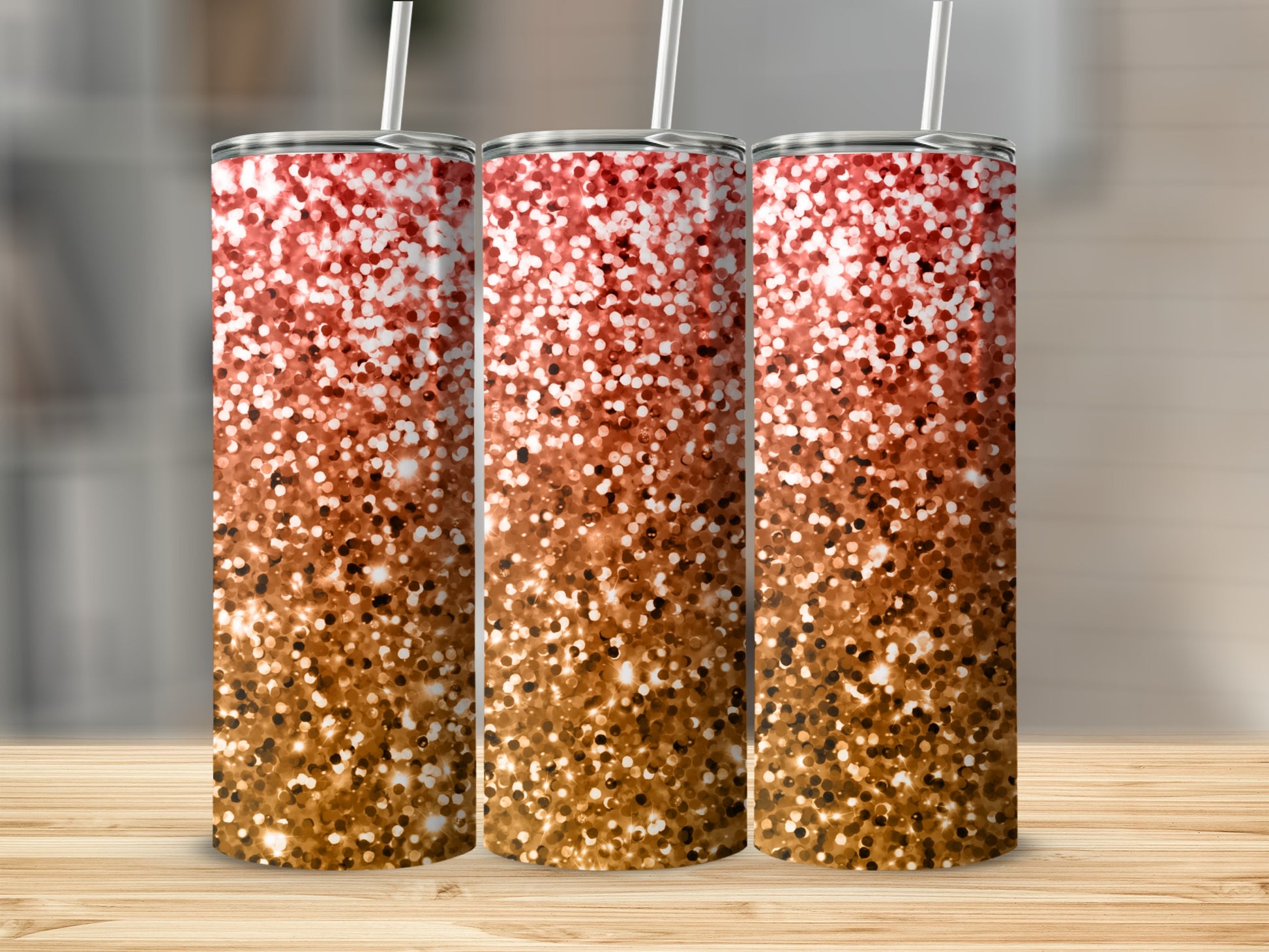 Sparkling Red and Brown Tall Tumbler with Straw