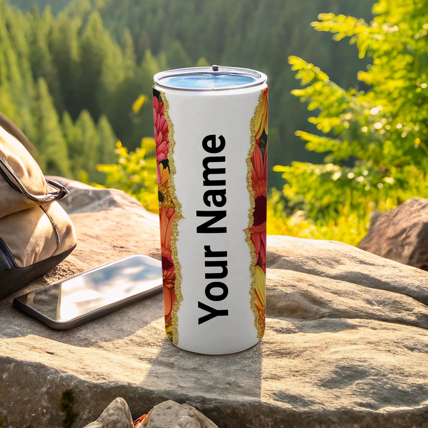 Personalized Floral Design Tumbler with Your Name