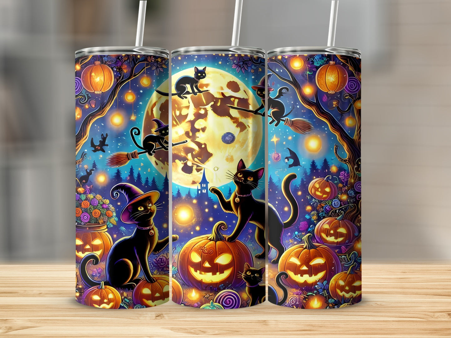Halloween Black Cats and Jack-o'-Lanterns Tumbler