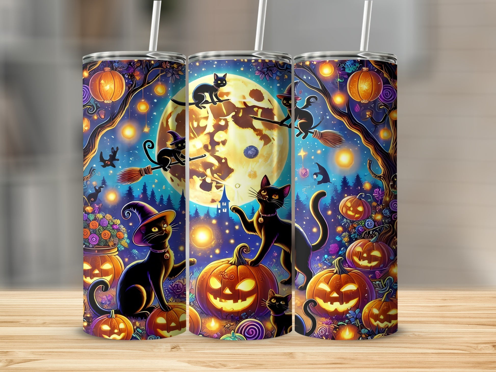 Halloween Black Cats and Jack-o'-Lanterns Tumbler