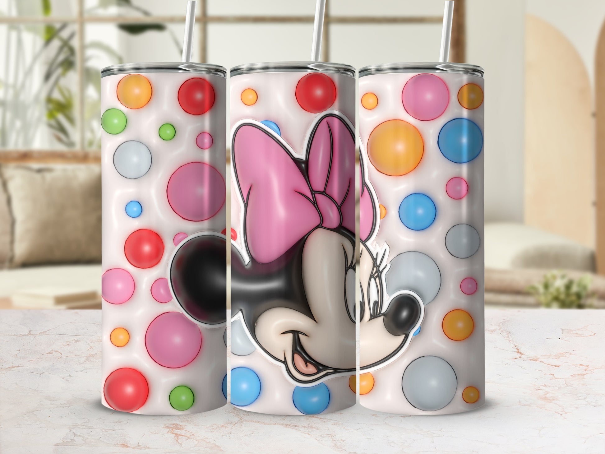 Colorful Dot and Cartoon Character Tumbler