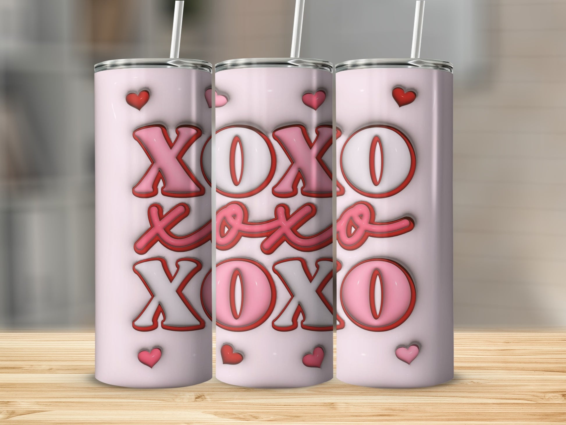 XOXO Hearts Design Skinny Tumbler for Valentine's Day