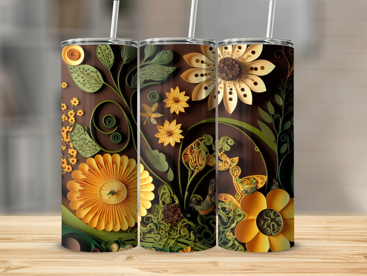 Intricate Floral Design Dark Background Tumbler