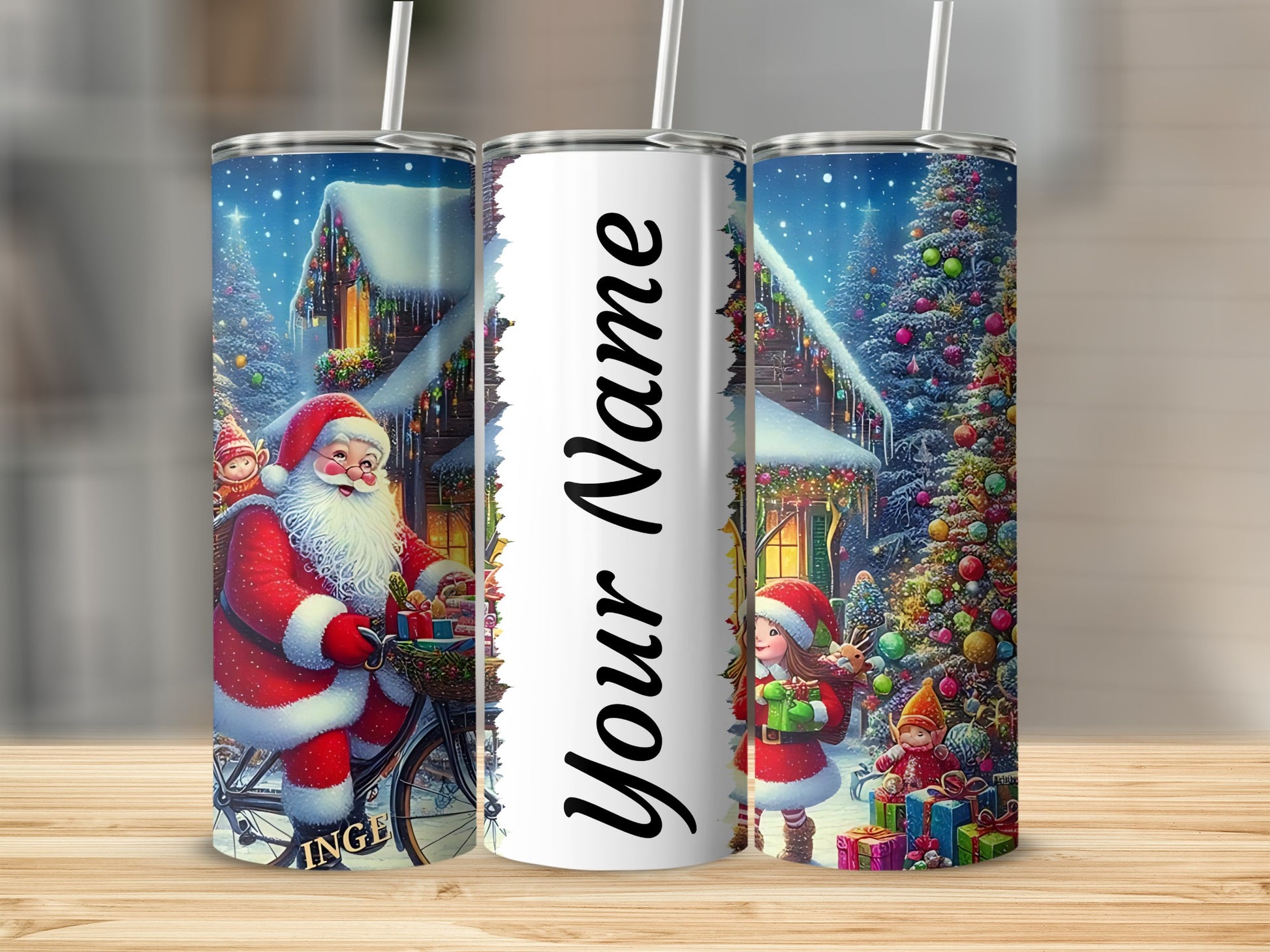 Personalized Christmas Santa Scene Tumbler Cup
