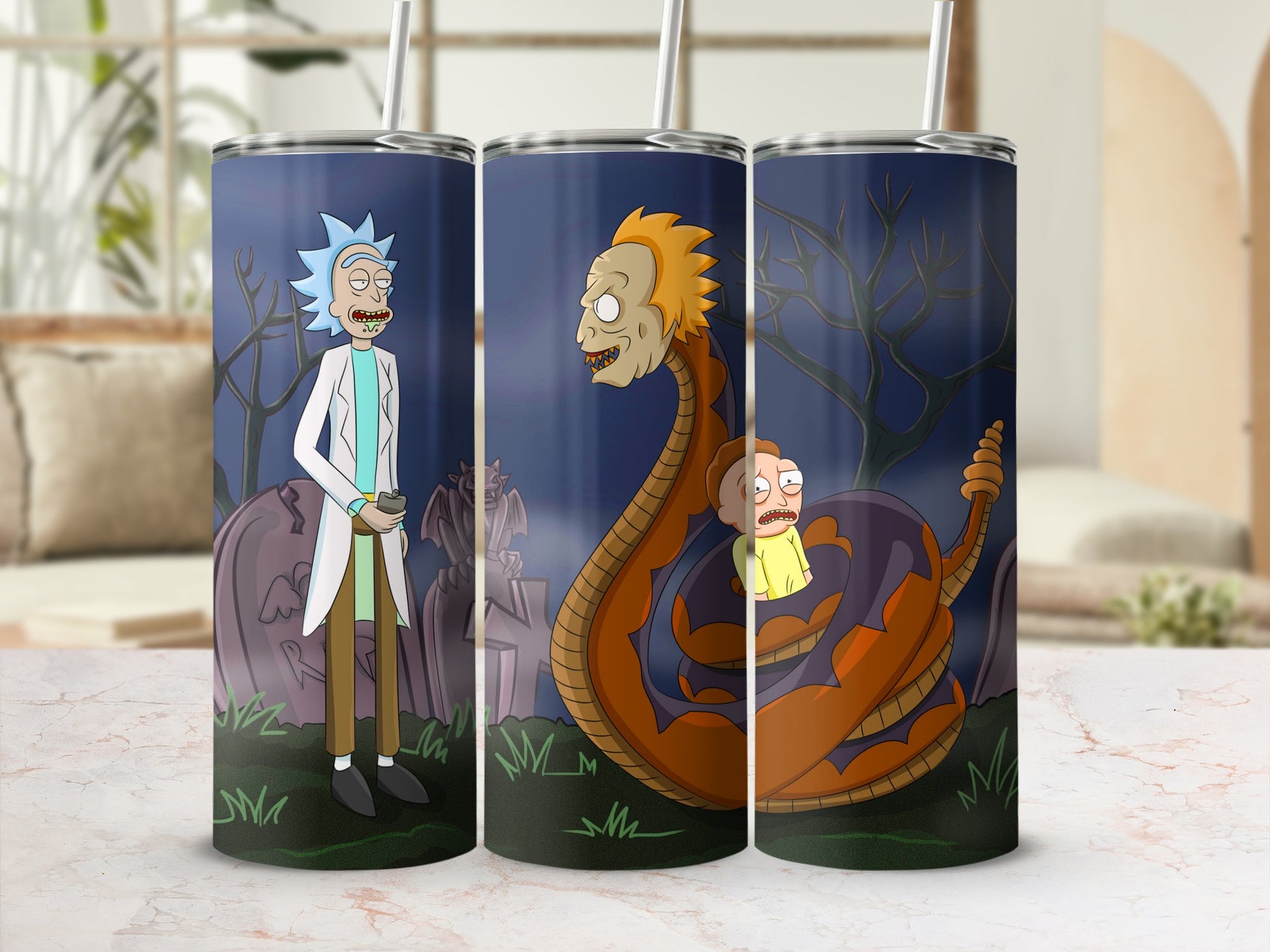 Cartoon Characters Nighttime Scene Tumbler Cup