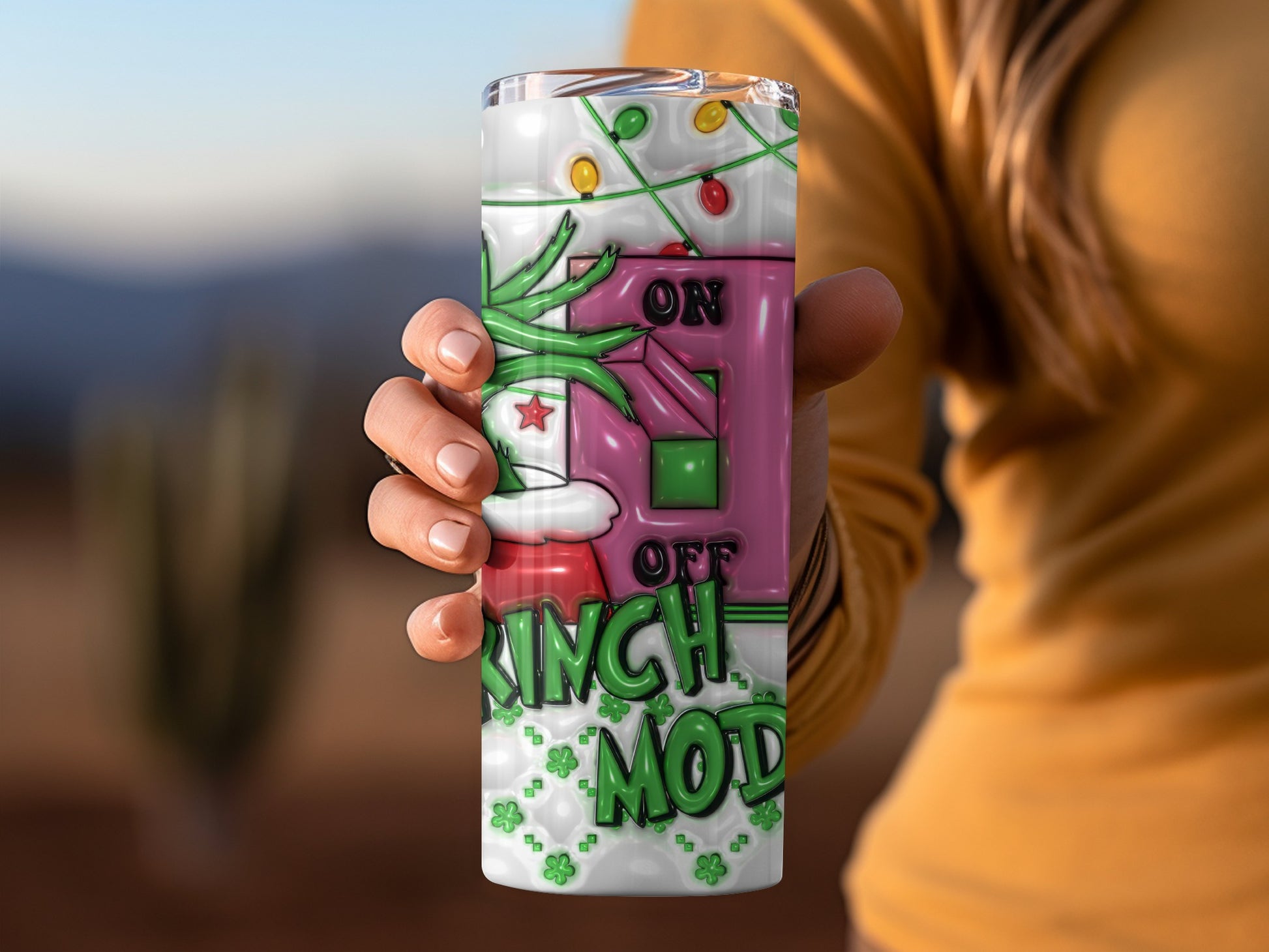Grinch Mode On Off Christmas Themed Tumbler Cup