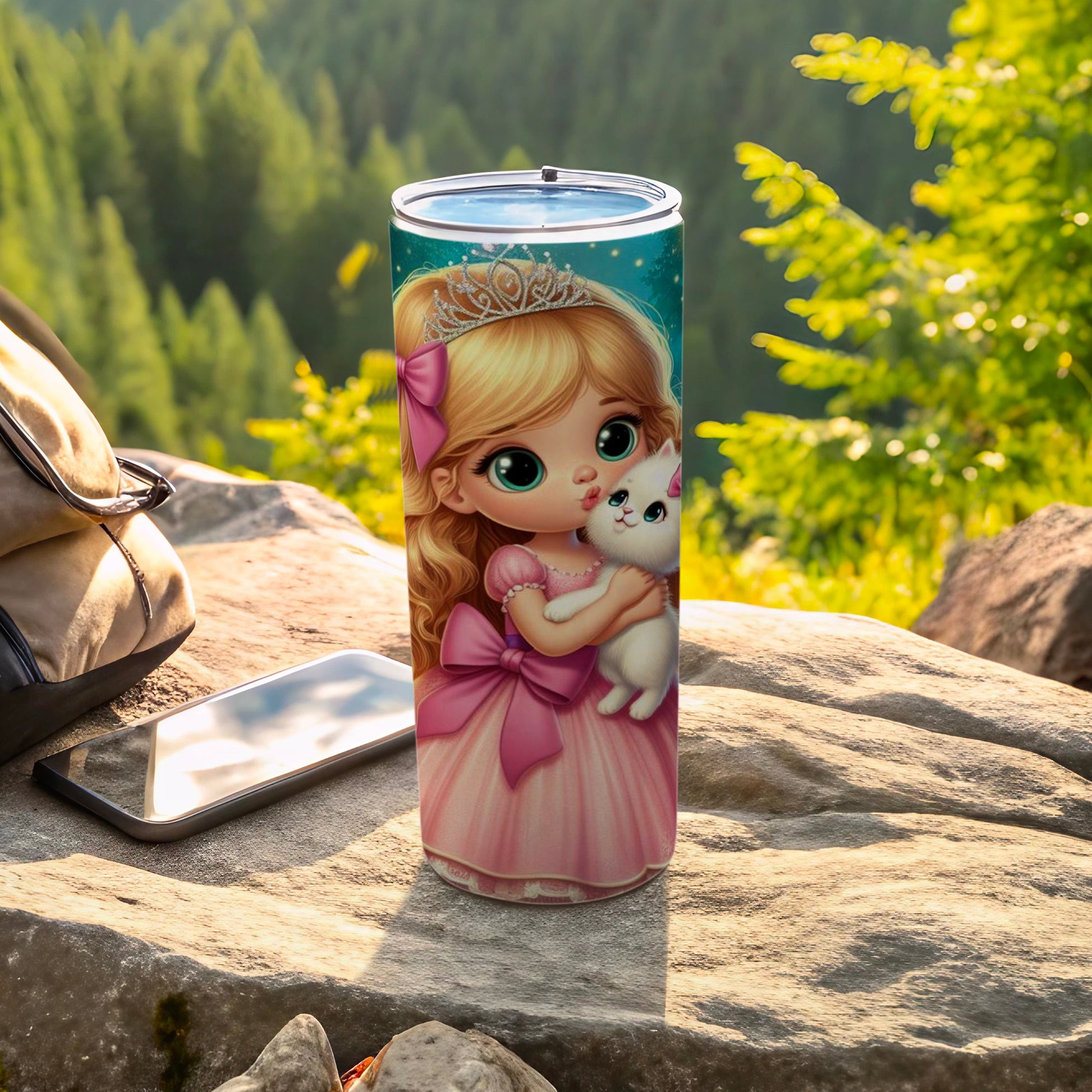 Adorable Princess with Kitten Tumbler for Children