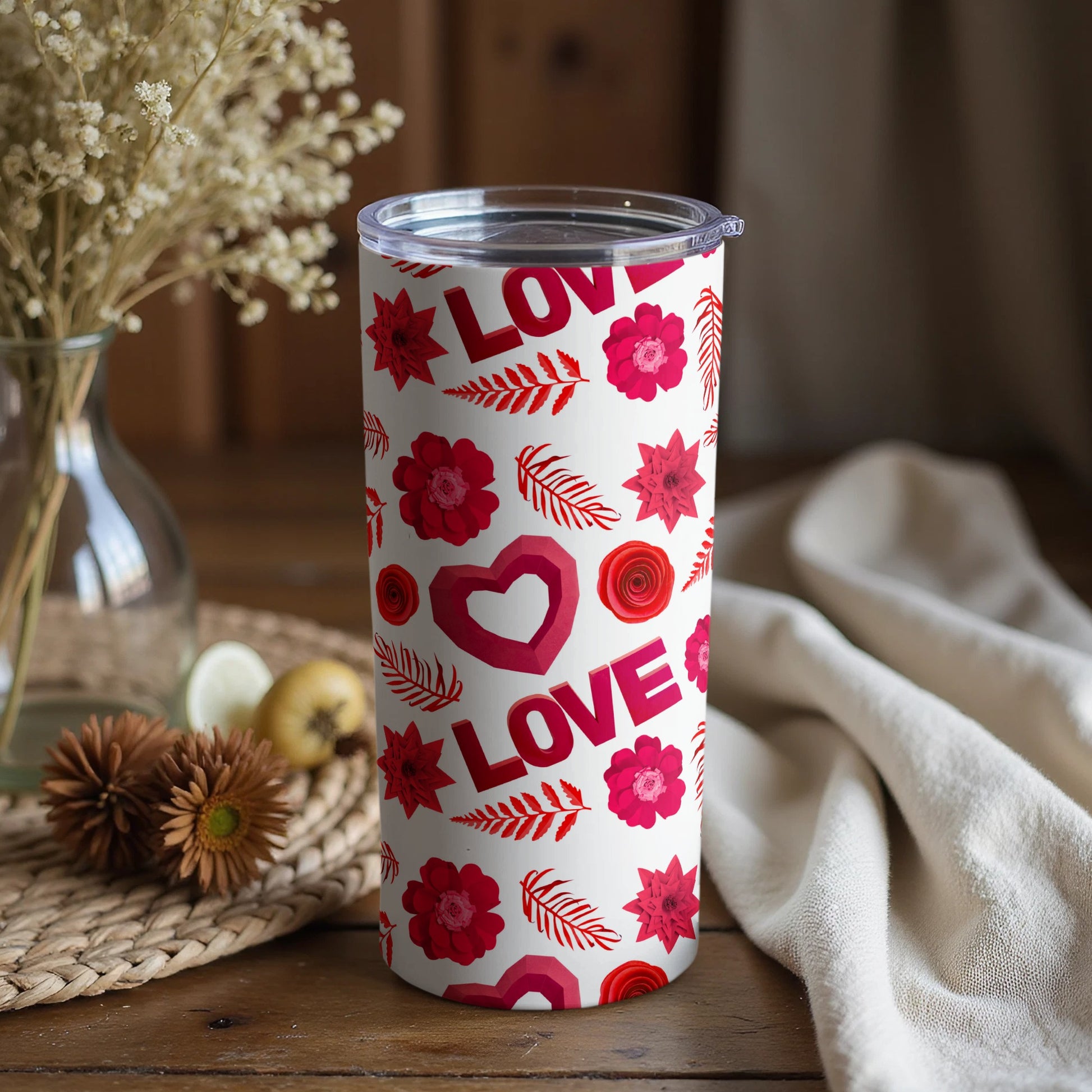 Love and Hearts Floral Pattern Tumbler Product