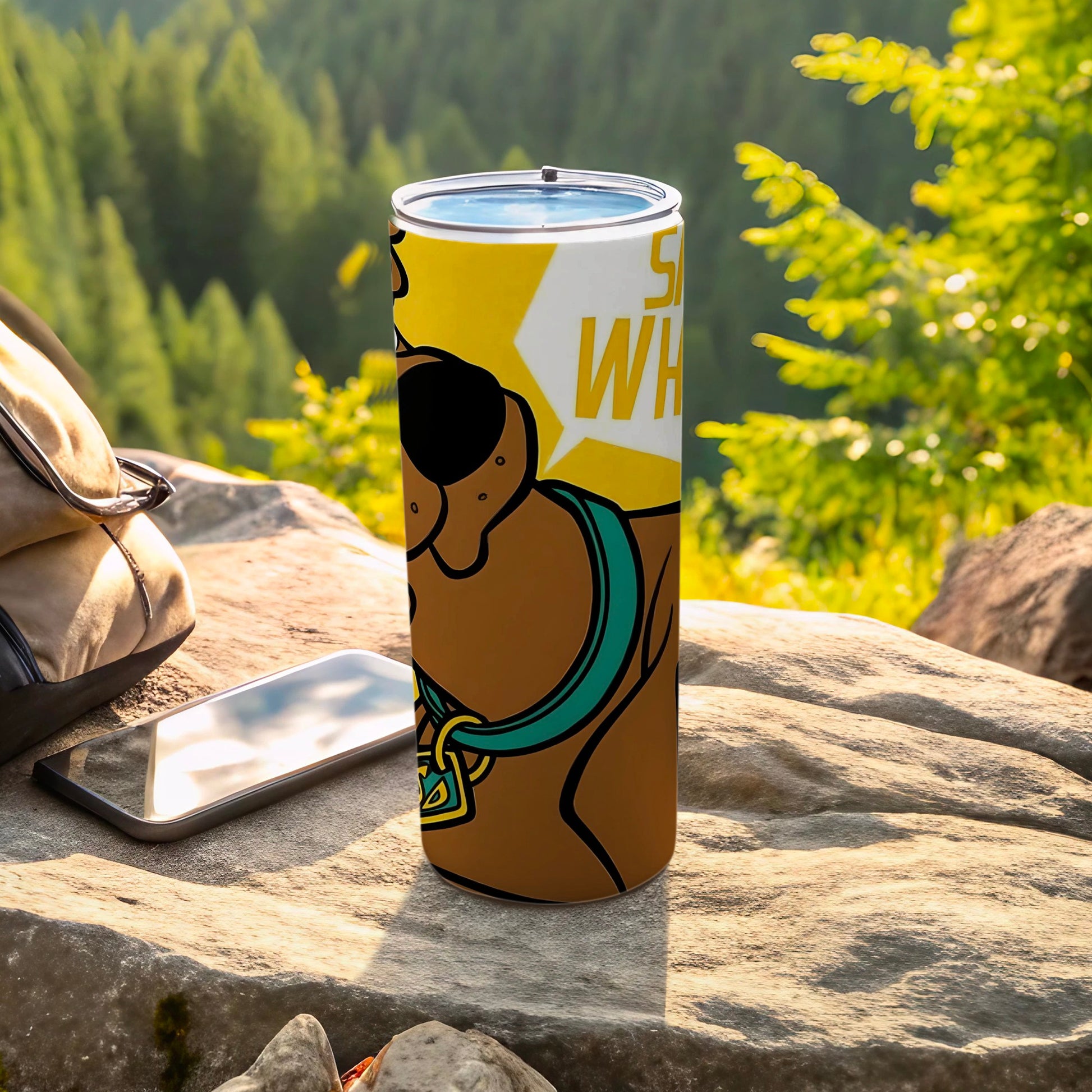 Scooby-Doo tumbler with "Zoinks!" text against a nature background.