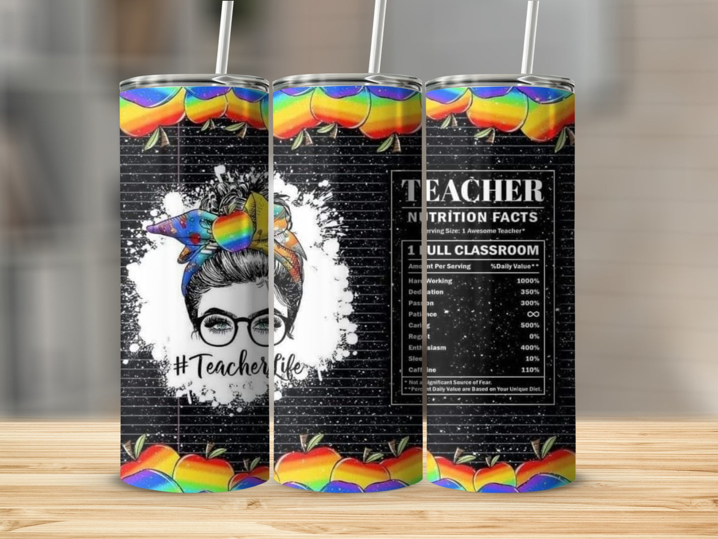 Teacher Nutrition Facts Rainbow Apples Tumblers