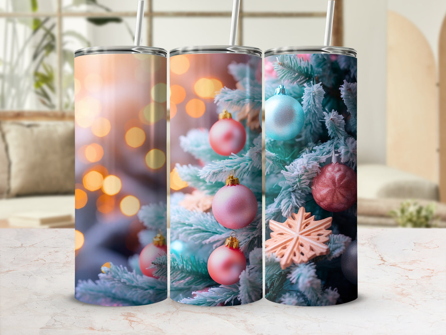 Festive Holiday Christmas Tree Design Tumbler Cup