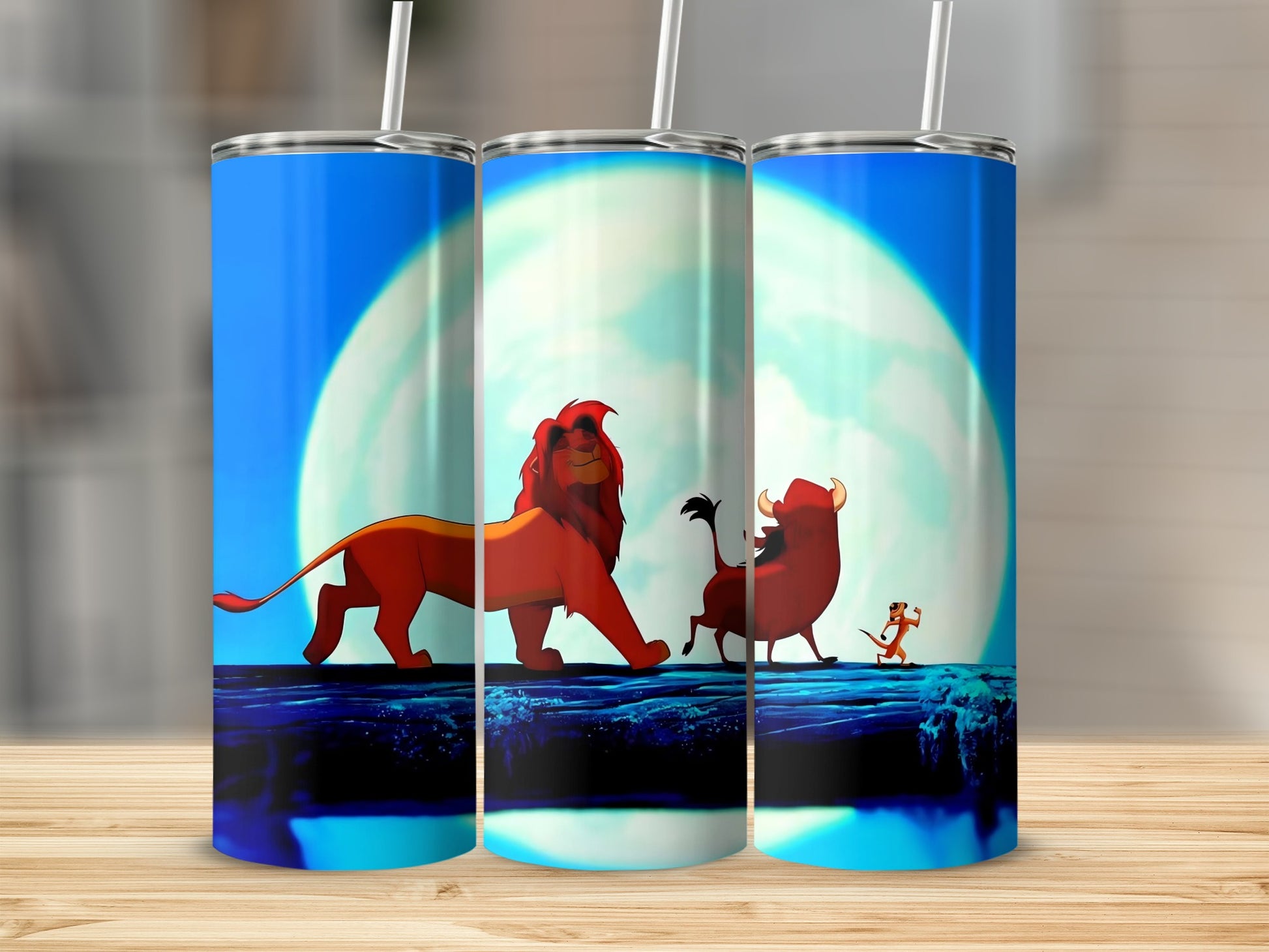 Lion King Characters Silhouette with Moonlight Tumbler