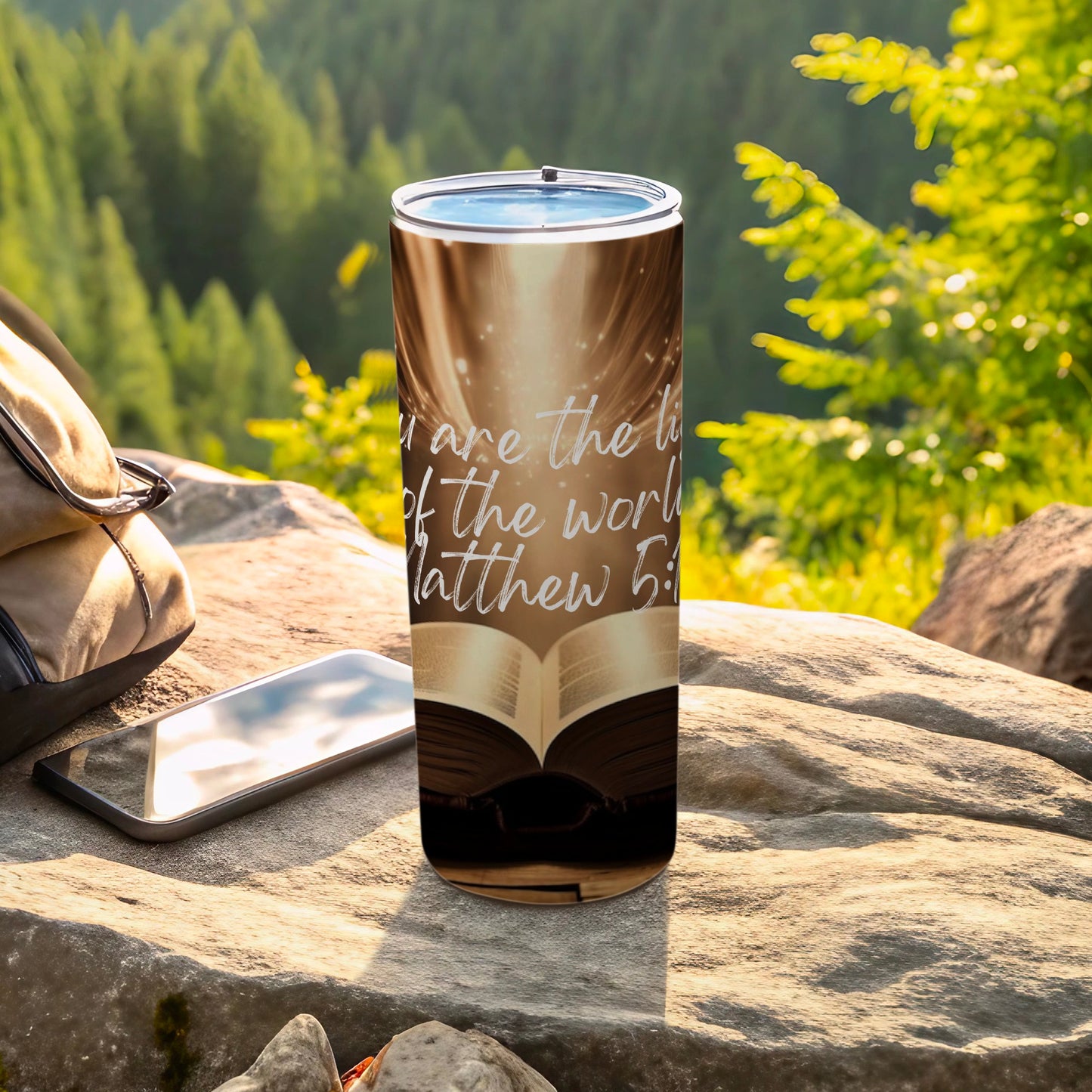 Inspirational Matthew 5:14 Tumbler for Outdoor Adventures